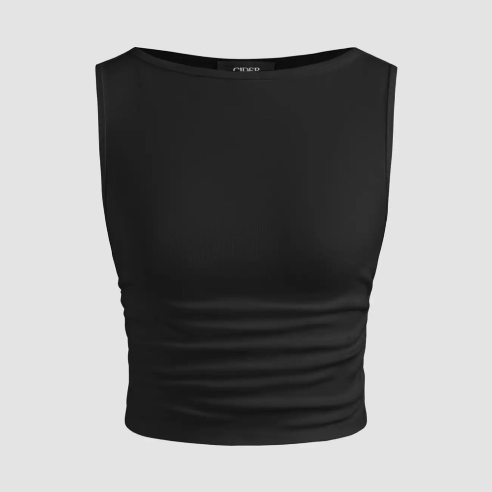 Cider Boat Neck Ruched Solid Crop Tank Top Ab4-3 M